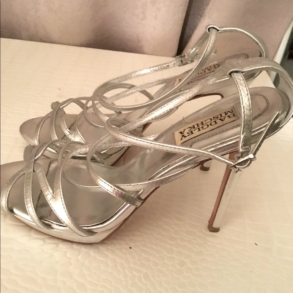 Badgley Mischka Silver Strappy Heels
